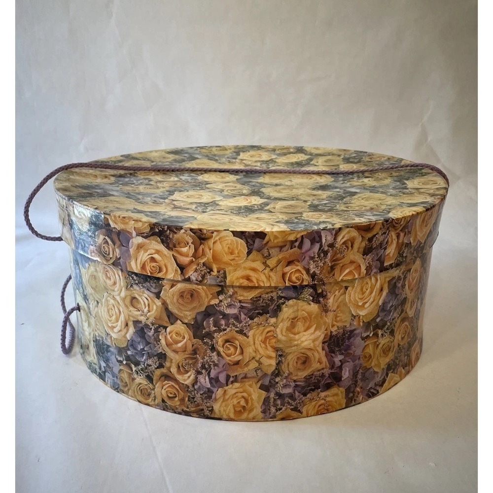 Victorian Roses & Cherubs Hat Box 1999 Floral Round Pink Storage Box 15"